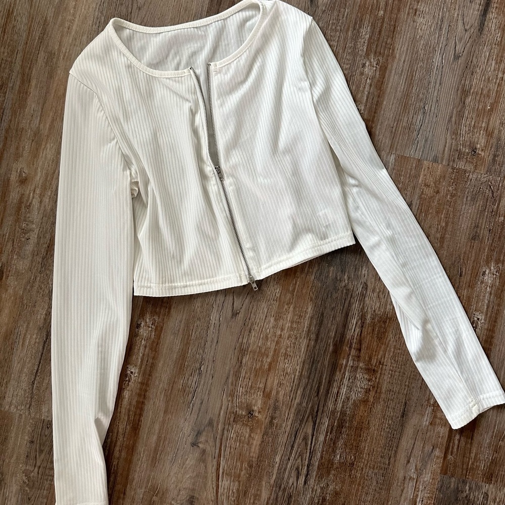 White Zip Up Crop Top